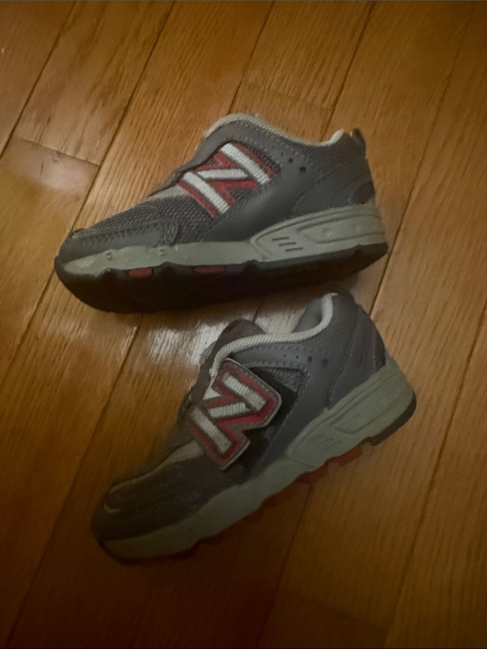 New Balance Gray and Red Kids Sneaker - Hook & Loop Strap